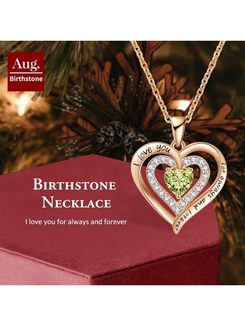 Women's Rose Gold Green Birthday Gift Christmas Anniversary Jewelry Necklace - Picture 3 of 6